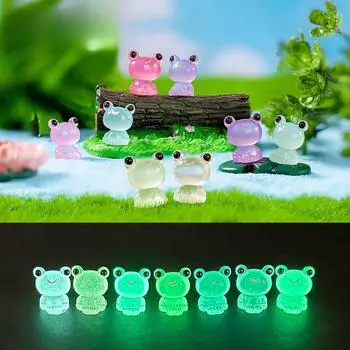 10 шт./лот, милые светящиеся лягушки, миниатюрные фигурки животных, мини-фигурка, светящаяся в темноте сказочное украшение для сада, мох, террариум, микро 10pcs color random разноцветные