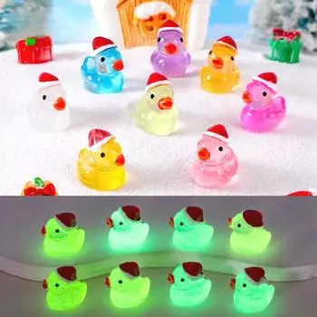 10 шт./лот, милые светящиеся Рождественские утки, миниатюрные фигурки животных, мини-фигурка, светящиеся в темноте, сказочные украшения для сада, мох, террариум, микропейзаж 10pcs color random разноцветный