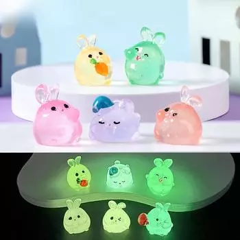10 шт./лот, мини-фигурка светящегося кролика с героями мультфильмов, светящиеся в темноте миниатюры, сказочное украшение для сада, мох, террариум, микропейзаж 1.8x2.5cm разноцветный