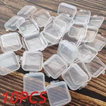 10 шт./лот мини квадратный ящик для хранения прозрачный пластиковый откидной чехол маленький чехол для таблеток драгоценности пылезащитный пакет коробки для хранения оптовая продажа 10pcs