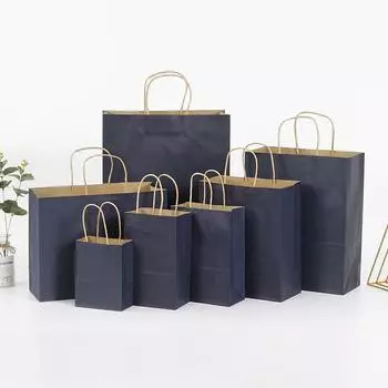 10 шт./лот подарочный бумажный пакет с ручками темного цвета праздничный подарочный пакет для свадебной вечеринки чистый темно-синий крафт-бумага 12x15x5cm зеленый лайм