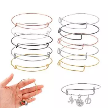 10 шт./лот, расширяемый браслет, регулируемые проволочные браслеты, браслеты-манжеты на запястье для детей и взрослых, аксессуары для изготовления ювелирных изделий своими руками Inner 62-65mm