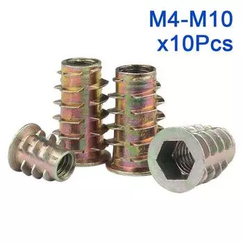 10 шт./лот, шестигранная головка, шестигранная гайка M4 M5 M6 M8 M10, деревянная вставка, фурнитура, внутренняя резьба, прочная