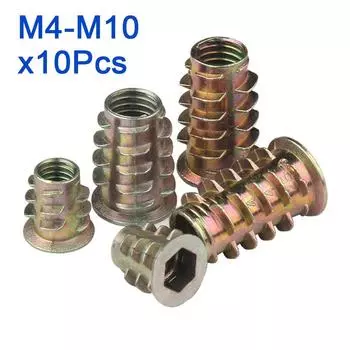 10 шт./лот, шестигранная головка, шестигранная гайка M4 M5 M6 M8 M10, деревянная вставка, фурнитура, внутренняя резьба, прочная