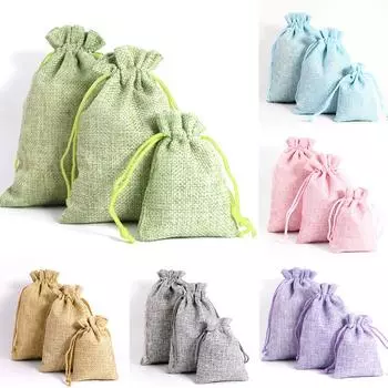 10 шт./лот, сумка из натуральной мешковины на шнурке, джутовая сумка разных размеров, упаковка для ювелирных изделий, свадебный подарочный мешочек для конфет 7X9cm зелёный