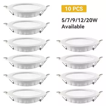 10 шт./лот светодиодный потолочный светильник встраиваемый светильник круглая панель 220 В 5 Вт 7 Вт 9 Вт 12 Вт 20 Вт внутренний теплый холодный белый прожектор 6000K