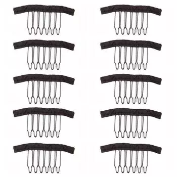 10 шт./лот Тканевые заколки для парика 6/8 зубцов Заколки для наращивания волос Инструмент для изготовления парика Расчески для парика для шапочек для парика Black-6Theeth