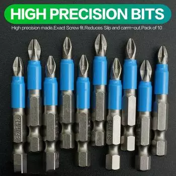 10 шт., магнитные отвертки, 50 мм, противоскользящий шестигранный хвостовик, крест PH2 для электрической дрели 1/4, ручная дрель