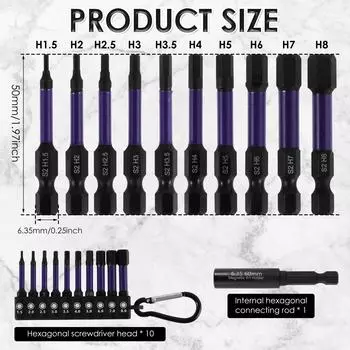 10 шт. магнитный шестигранный ключ-шестигранник электрическая шестигранная отвертка биты 1/4 дюйма шестигранный хвостовик H1.5-H8 электрическая дрель привод