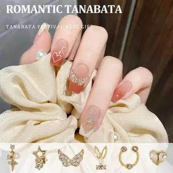 10 шт. маникюрный декор, трехмерный блестящий сверкающий DIY, нержавеющий искусственный жемчуг, золотой бант в форме сердца, искусственные бриллианты, подвеска для ногтей, поставки для маникюрного салона J