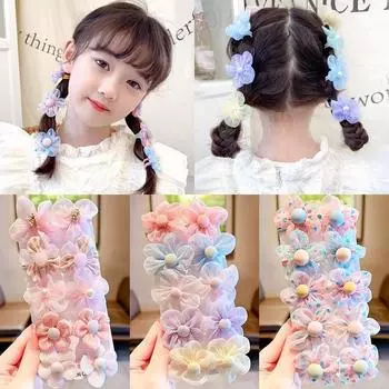 10 шт., марля, 3,5 см, эластичная повязка для волос с цветком для девочек, резинка для волос, держатель для хвоста, аксессуары для волос для девочек, завязки для волос, модные резинки для волос
