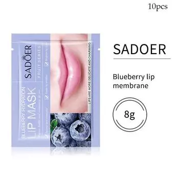 10 шт., маска для губ SADOER с авокадо, черникой и апельсином, увлажняющая и питательная фруктовая маска для губ 10pcs синий