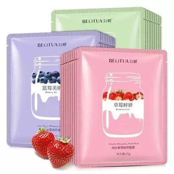 10 шт. Маска для лица Натуральные фруктовые экстракты Маски для лица с гиалуроновой кислотой Увлажняющие против прыщей и старения отбеливающие маски для ухода за кожей blueberry 10pcs