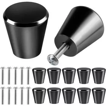 10 шт. мебельных кнопок черного цвета 25 мм для шкафа, ящика, шкафа, мебели, гардероба с винтами мебельные кнопки (черный)