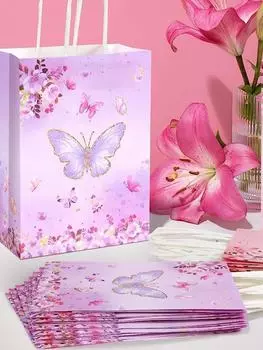 10 шт. мешочков для конфет, бабочки, подарочные пакеты, мешочки для сладостей, мешочки для угощений, свадебные мешочки для сладостей с ручками для дня рождения, свадьбы, детского душа 10pcs розовый