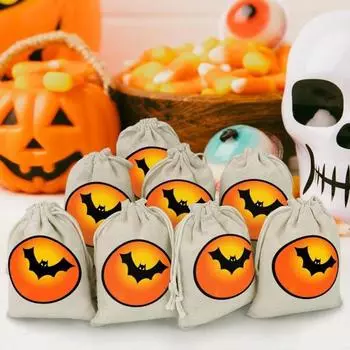 10 шт. мешочков для конфет на Хэллоуин, мешочков для подарков из мешковины с завязками, мешочков для сладостей на вечеринку, мешочков для угощений на вечеринку 10 pcs