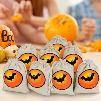 10 шт. мешочков для конфет на Хэллоуин, подарочные мешочки из мешковины с завязками, вечеринка в честь праздника «Сладость или гадость»