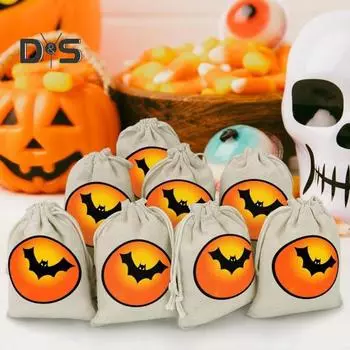 10 шт. мешочков для конфет на Хэллоуин, мешочков для подарков из мешковины с завязками, мешочков для сладостей на вечеринку, мешочков для угощений на вечеринку 10 pcs