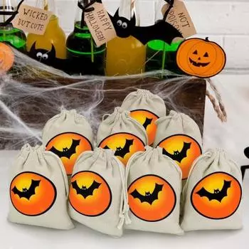 10 шт. мешочков для конфет на Хэллоуин, подарочные мешочки с завязкой из мешковины, гадость или сладость