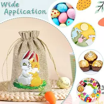 10 шт. мешочков на завязках, утолщенная мешковина, милые подарочные пакеты в виде кролика, многоразовые принадлежности для вечеринок, мешок для конфет в виде кролика, Пасха 10*15cm