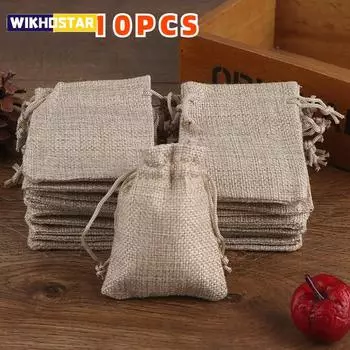 10 шт. мешок из мешковины на шнурке из джута подарок своими руками свадебный подарок сумка для упаковки конфет шоколадных украшений 7x9cm