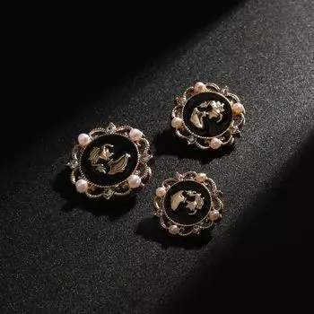 10 шт. металлических полых перламутровых пуговиц для женской одежды, пуговиц для пальто, куртки, универсальных пуговиц для свитера, кардигана Flower & 18MM & 1 #Gold + Black