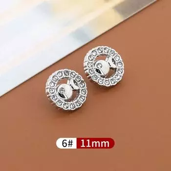 10 шт. металлических пуговиц для рубашек с бриллиантами, женская одежда, нежные с бриллиантовыми пуговицами, универсальные манжеты для рубашек, вырез, высококачественные пуговицы 6 #* Size as shown * Round