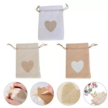 10 шт., милая маленькая тканевая сумка на шнурке, элегантные льняные мешочки на шнурке в форме сердца, удобный карман для упаковки ювелирных изделий коричневый