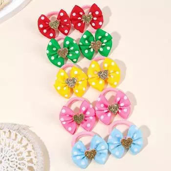 10 шт. Милые резинки для волос с бантом в горошек для девочек, резинка для волос, резинка для волос, детские головные уборы для детей, корейские аксессуары, украшения