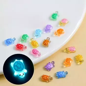 10 шт. милые светящиеся красочные фигурки мини-черепах из смолы с плоской спинкой для дизайна ногтей, аксессуары для скрапбукинга 3