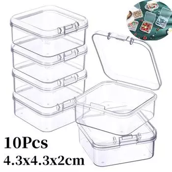 10 шт. мини-коробка для хранения, прозрачная квадратная пластиковая коробка, серьги, упаковка для хранения ювелирных изделий, маленькая квадратная коробка, органайзер для ювелирных изделий 4.3X4.3x2cm