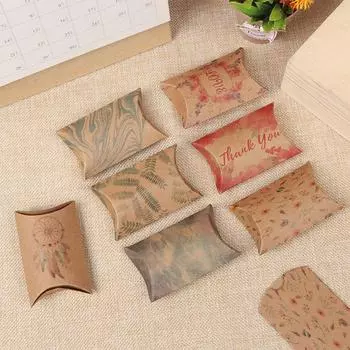 10 шт. Мини-коробка для подушек, шоколадных конфет, печенья, подарка на день рождения, свадьбу, бумажная коробка с узором в виде листьев, подарочный мешочек для малого бизнеса 5.5x8x2cm