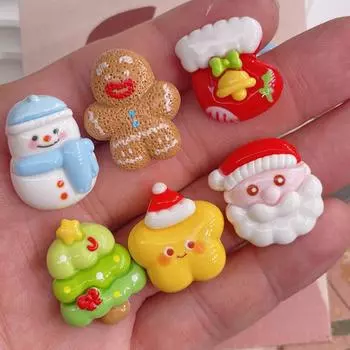 10 шт. Мини-рождественские фигурки из смолы, милые рождественские олени, елочные украшения в виде кабошонов Санта-Клауса, сделай сам, новогодние подарки onesize