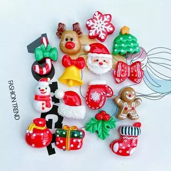 10 шт. Мини-рождественские фигурки из смолы, милые рождественские олени, елочные украшения в виде кабошонов Санта-Клауса, сделай сам, новогодние подарки onesize