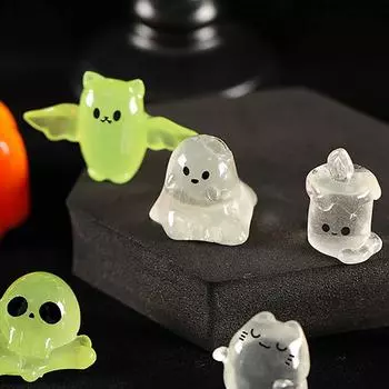10 шт. Мини светящиеся фигурки Мини Кот Призрак Тыква Летучая мышь Череп Свеча Светящиеся в темноте Микро Пейзаж Миниатюры для праздника Хэллоуин
