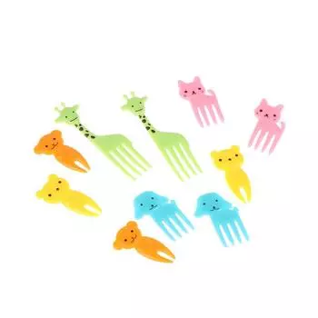 10 шт. Мини-вилки для еды в виде животных из мультфильмов для детей, закусок, тортов, десертов, фруктов