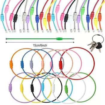 10 шт. многоцветный нержавеющий провод брелок кабель 6 дюймов 1,5 мм нержавеющая сталь кольца для ключей петли ассорти цветные брелки для ключей идентификационные бирки