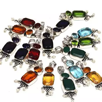 10 шт. многоцветный жемчужный драгоценный камень женский серебряный кулон ювелирные изделия