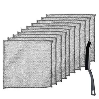 10 шт., многофункциональная кухонная тряпка, не царапающая проволоку, кухонная тряпка для сухого и влажного использования, антипригарная кухонная мочалка, чистящее полотенце серебряный