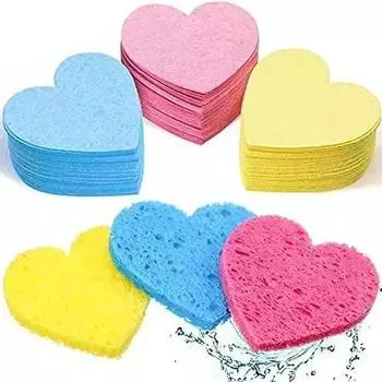 10 шт. многоразовая губка для снятия макияжа в форме сердца из натуральной целлюлозы, древесной массы, хлопка, губка для чистки лица, косметический спонж