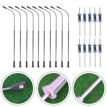10 шт. Модель поезда в масштабе O. Металлические фонарные столбы. Проводные уличные фонари со светодиодной подсветкой.