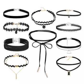 10 шт., модное готическое сексуальное черное кружевное ожерелье с цветочным узором, короткое колье, комплект для женщин, рождественский подарок