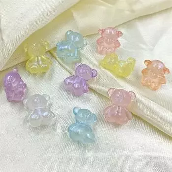 10 шт. модные милые бусины с медведем с горизонтальным отверстием, флуоресцентный цвет, мультяшный кулон, сделай сам, ювелирные аксессуары розовый