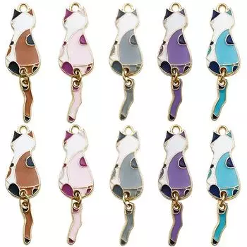 10 шт. Модный шарм-подвеска Цветной кот Котенок Подвеска Ювелирный шарм Декоративная подвеска для ожерелья Изготовление ювелирных изделий