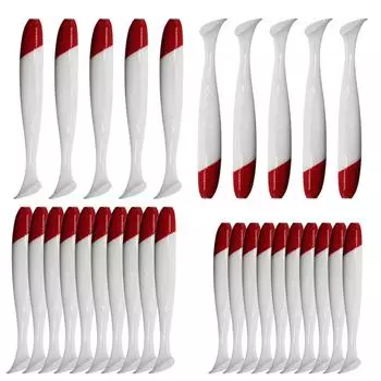 10 шт. мягкие рыболовные приманки из ПВХ с красной головой и белым телом, Т-хвост, наживка, аксессуары для рыбалки 5.5cm