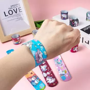 10 шт. Мультяшный единорог, хлопающий круг, русалка, динозавр, животные, браслеты для пощечины, детские игрушки для вечеринки по случаю дня рождения, подарки на детскую вечеринку, сувениры