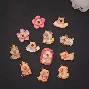 10 шт. мультяшный милый капибара плоская задняя часть смоляные украшения креативный чехол для телефона украшения DIY ногти декоративные принадлежности аксессуары as the picture