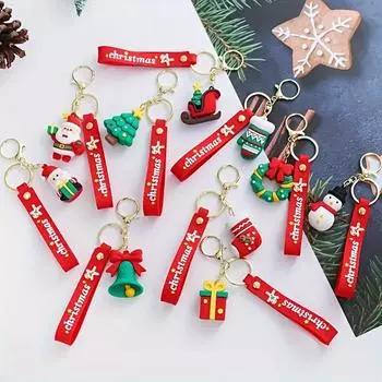 10 шт. мультяшный Санта-Клаус, снеговик, рождественская елка, силиконовый брелок - красочный праздничный брелок для подарков на день рождения, Рождество, Новый год 10pcs