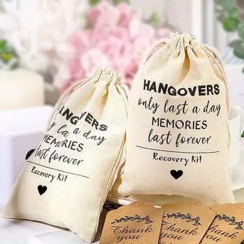 10 шт. муслиновых сумочек для вечеринок, свадебные сумки на шнурке, сумка для девичника от похмелья, сумка для хранения набора для выживания и восстановления на свадьбу, подарок для невесты Groosman 10pcs