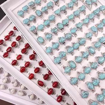 10 шт., мужские и женские ретро-кольца из натурального камня, модные ювелирные изделия, подарки для вечеринок белый